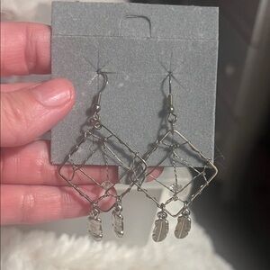 Avon Silver Geometric Feather Earrings